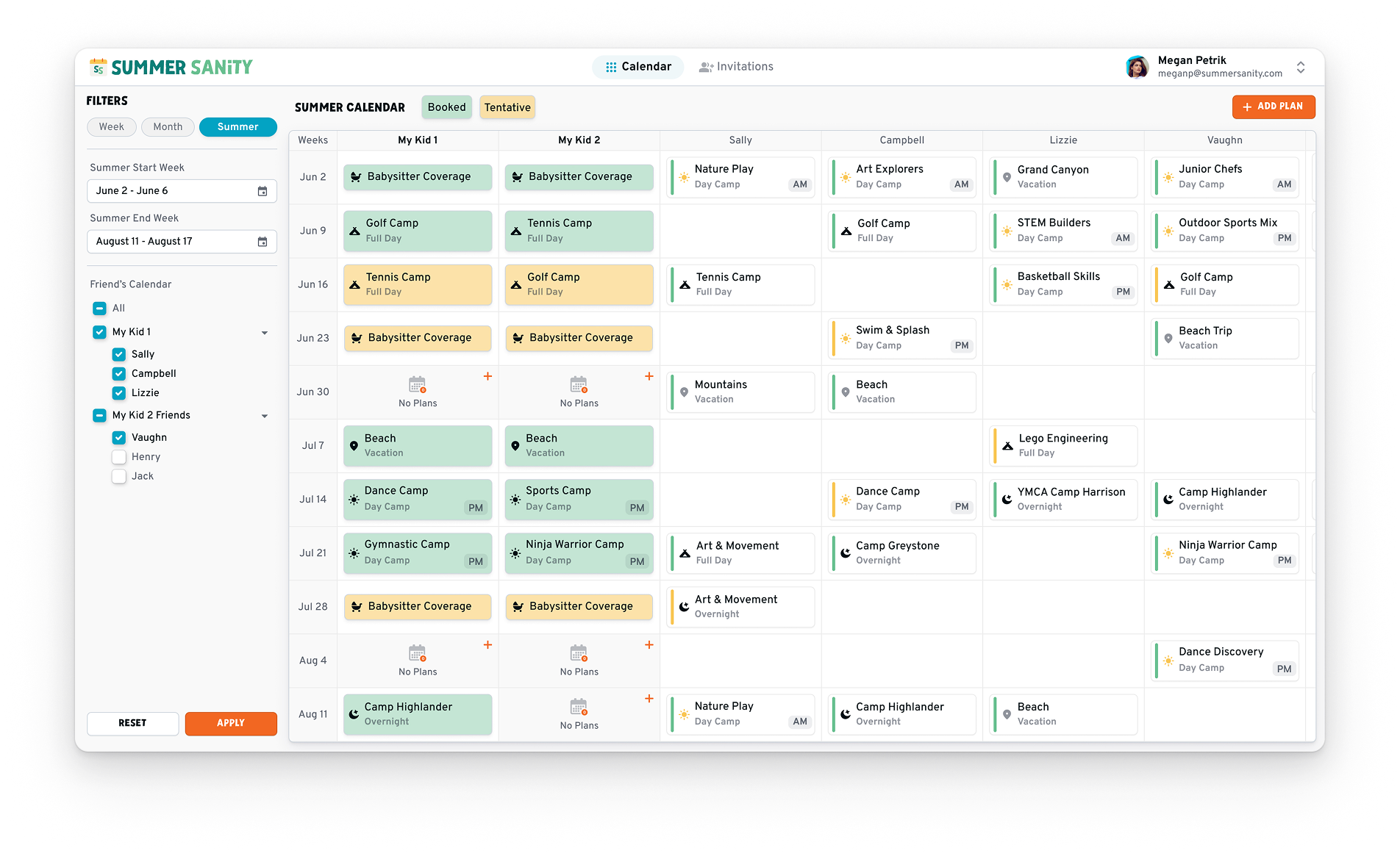 Summer Calendar View Mockup